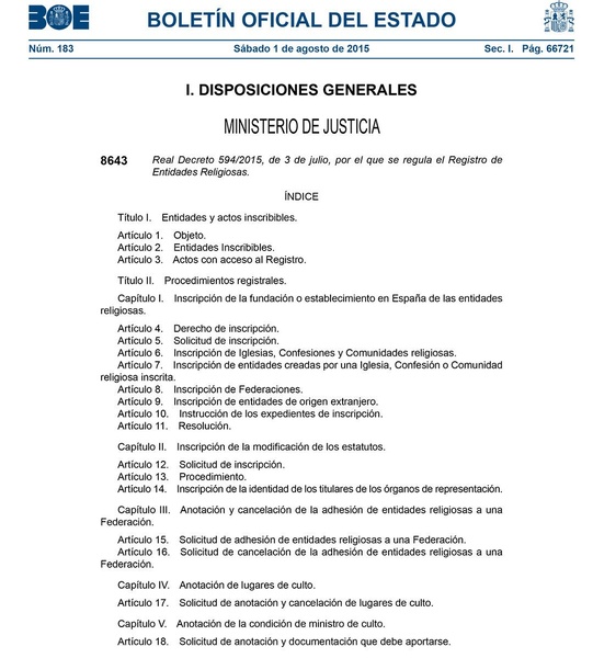 Real Decreto Registro Entidades Religiosas