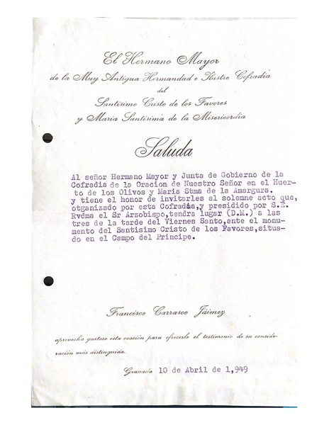 Saluda Acto del Viernes Santo 1949