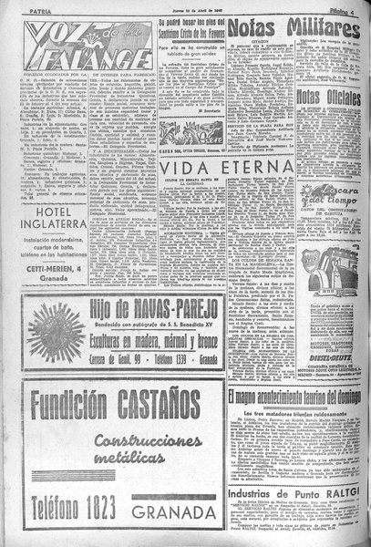 Diario Patria, convocatoria Besapies al Señor de los Favores (1941)